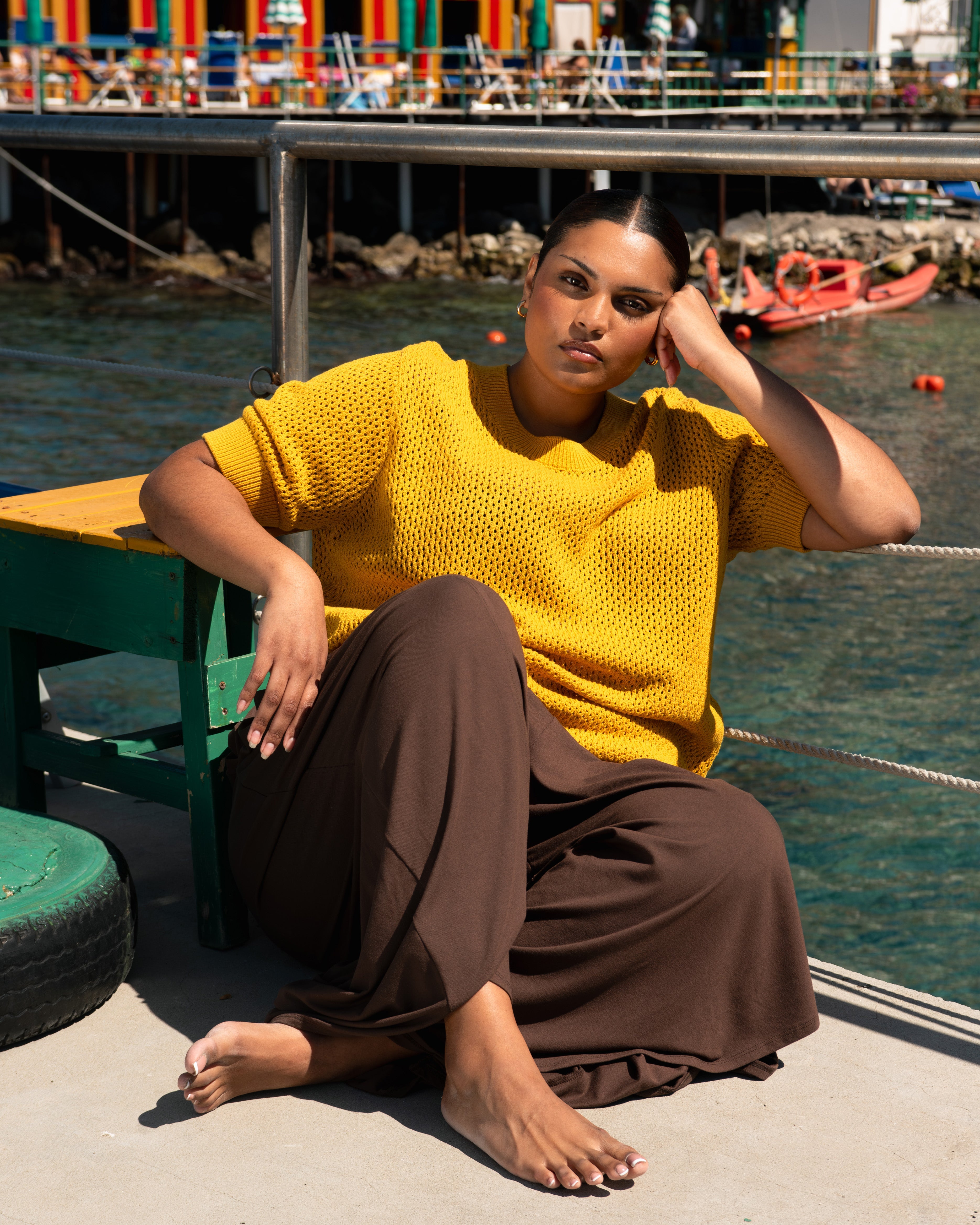 Rosie Pointelle Sweater Top - Goldenrod