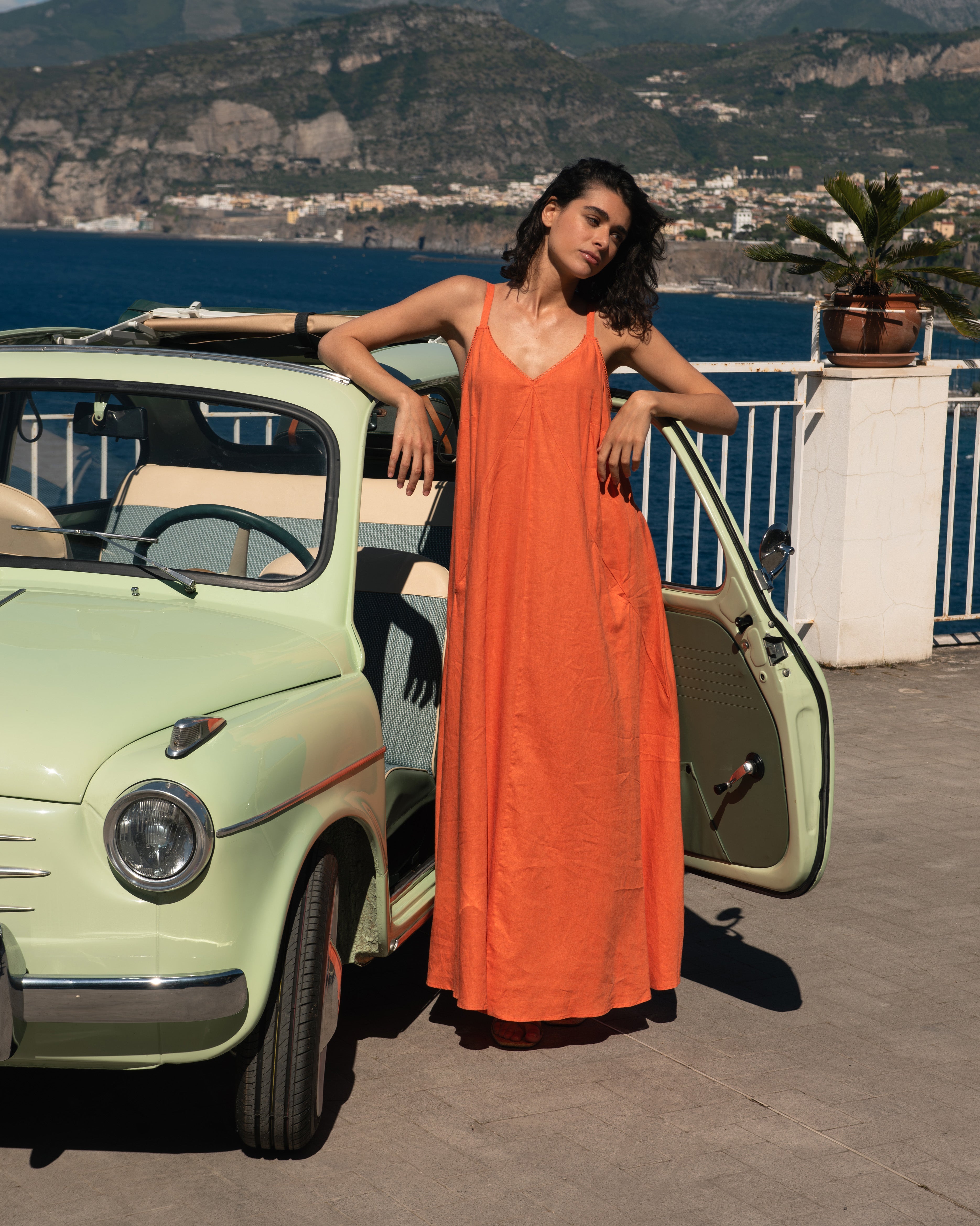 Kite Linen Blend Dress - Italian Orange