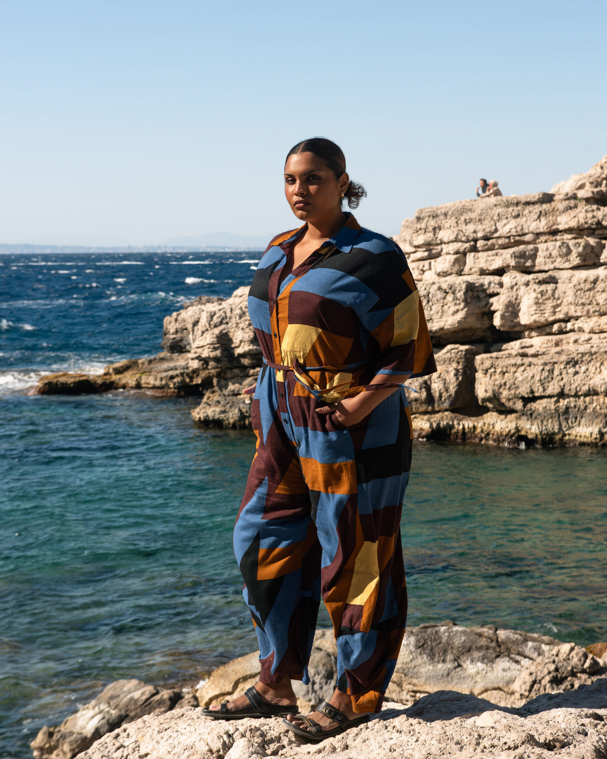 Maggie Barrel Leg Linen Blend Jumpsuit - Beach Ombra Print