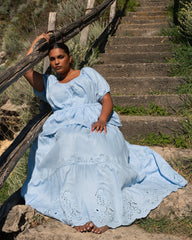 Tosca Embroidered Linen Blend Maxi Skirt - Cielo Blue
