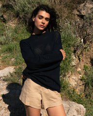 Positano Pointelle Mock Neck Sweater - Black