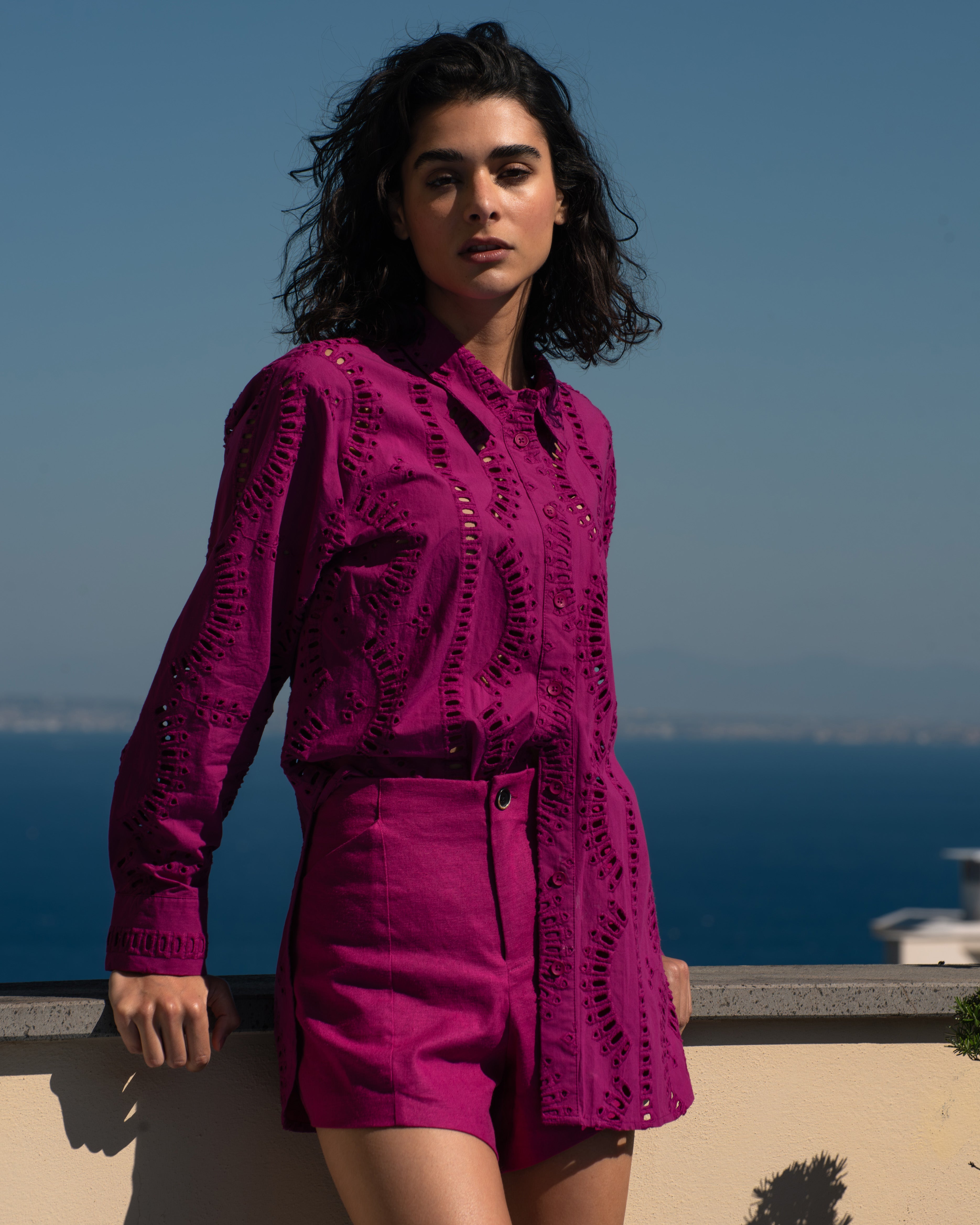 The Embroidered Artist Oversized Poplin Shirt - Hyper Pink