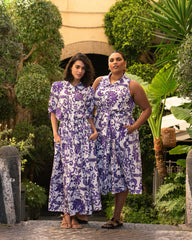 Tosca Linen Blend Maxi Skirt - Purple Majolica Print