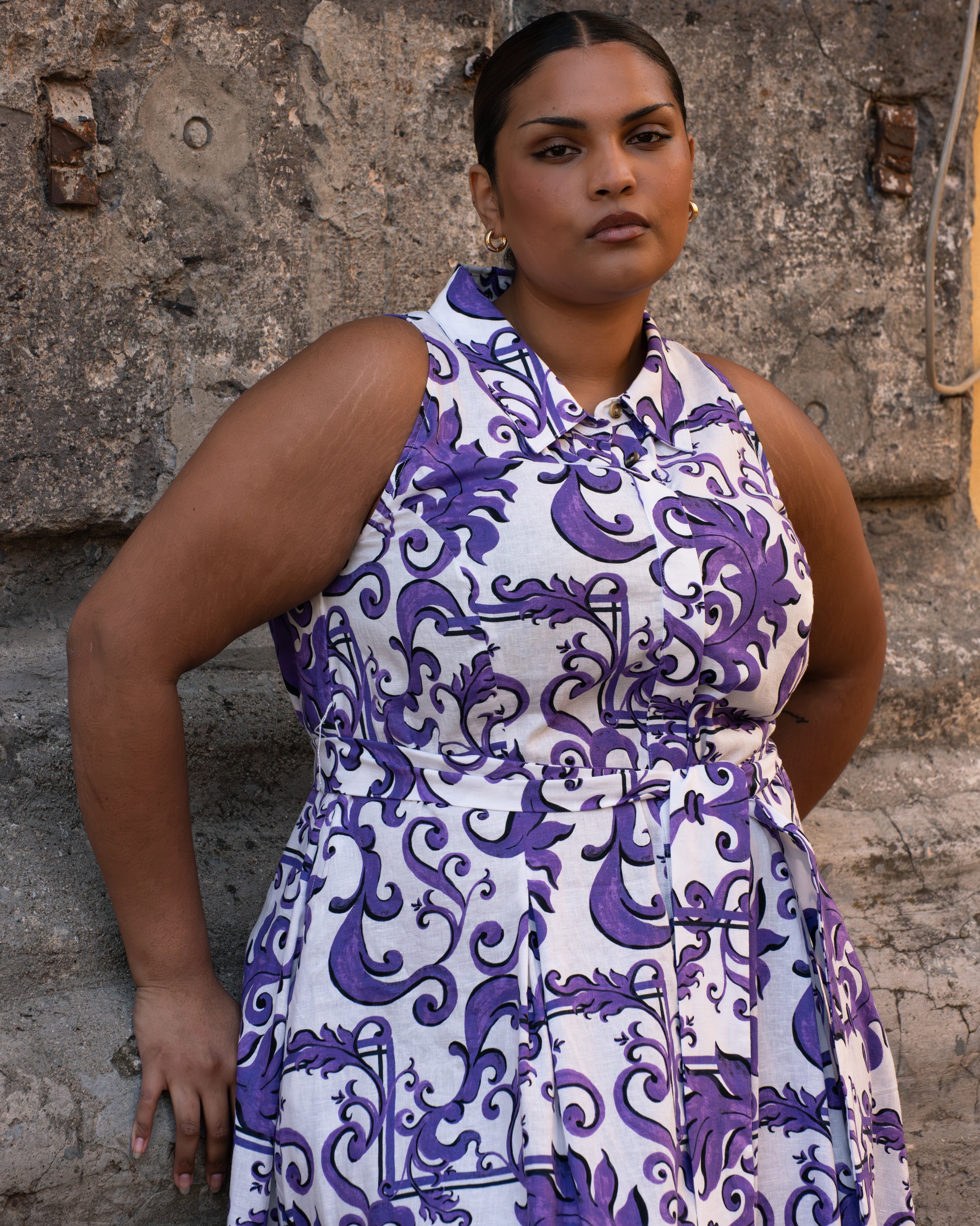 Adelaide Linen Blend Shirtdress - Purple Majolica Print