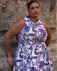 Adelaide Linen Blend Shirtdress - Purple Majolica Print