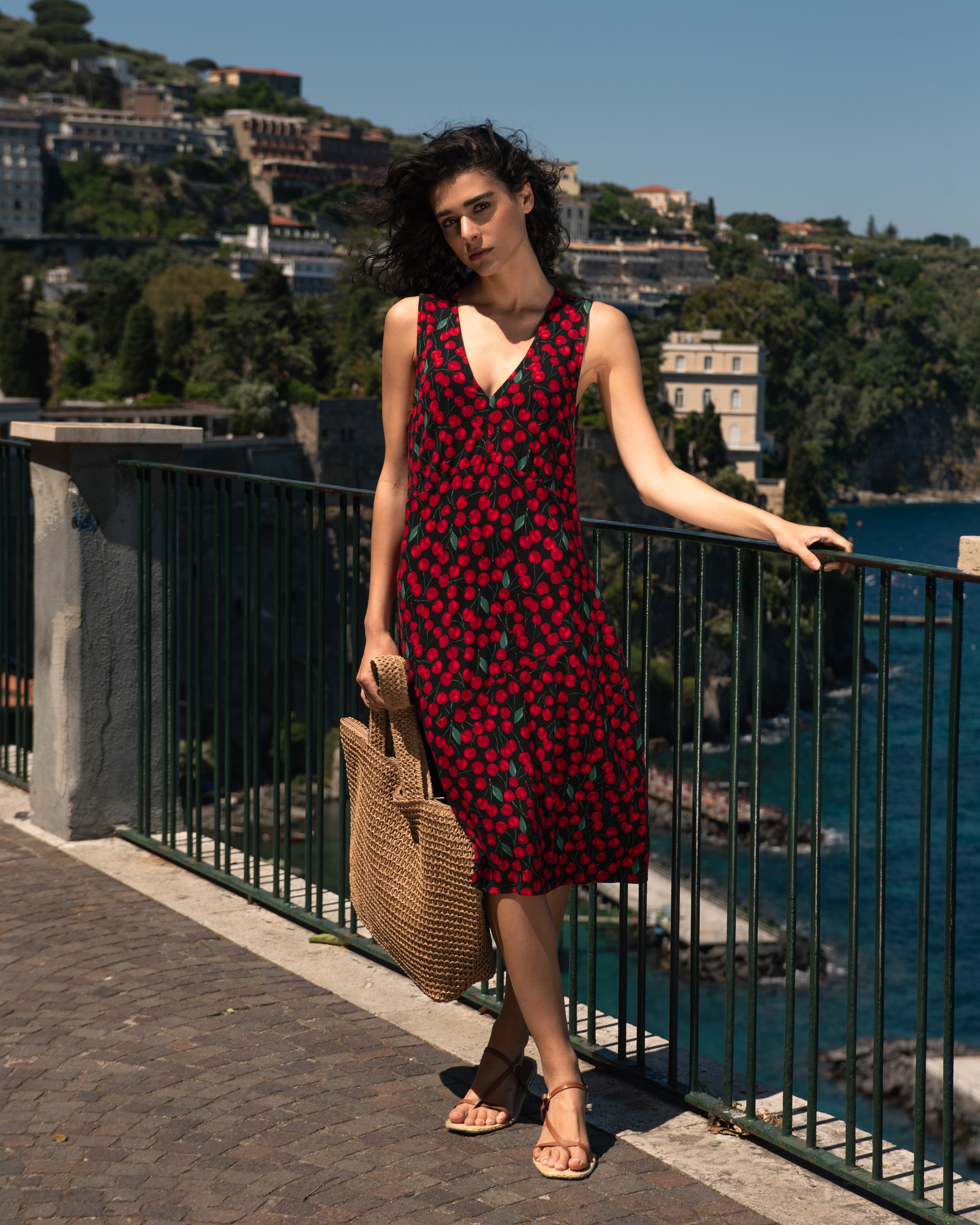 Lila Tie-Back Liquid Jersey Dress - Very Cherry Print