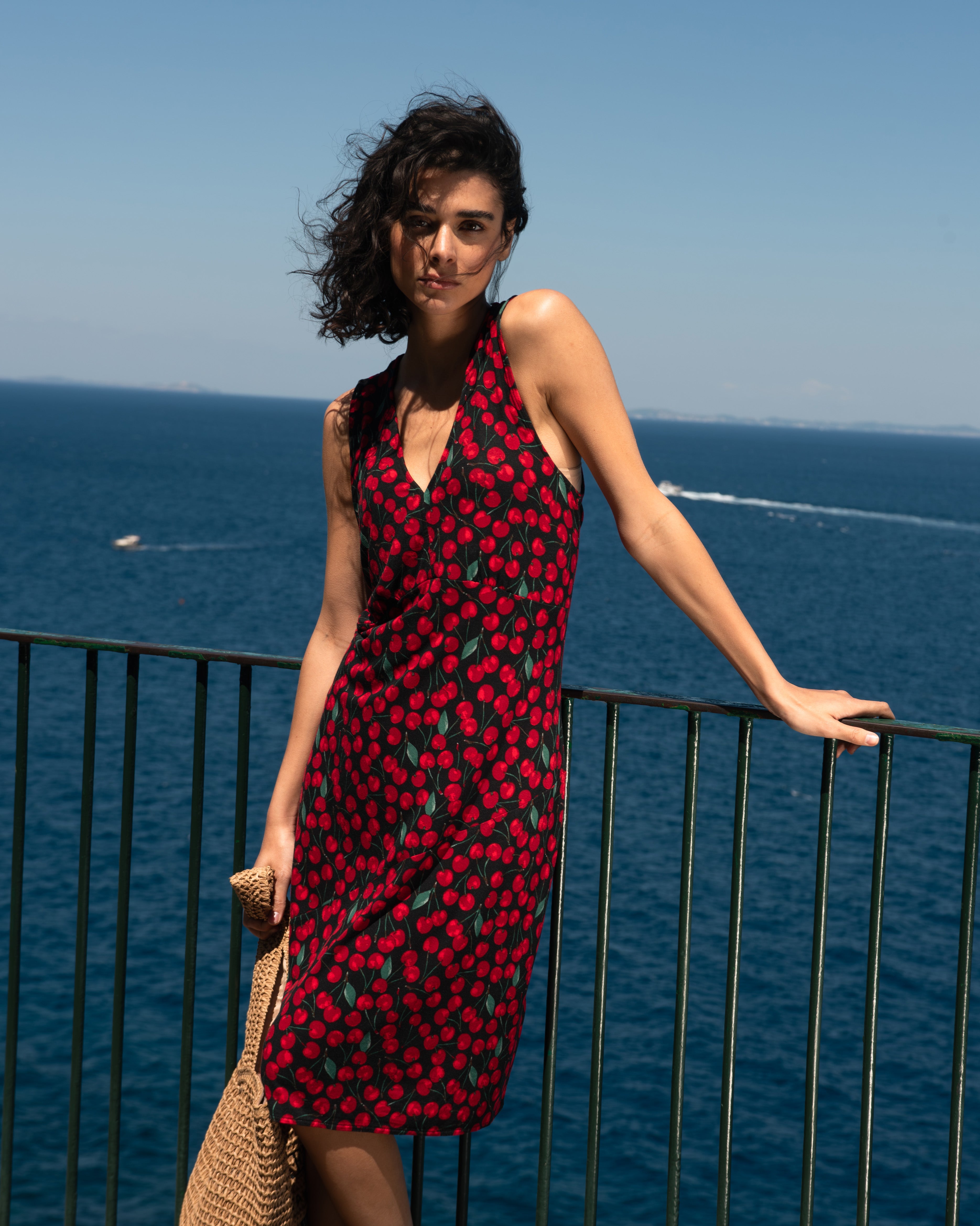 Lila Tie-Back Liquid Jersey Dress - Very Cherry Print