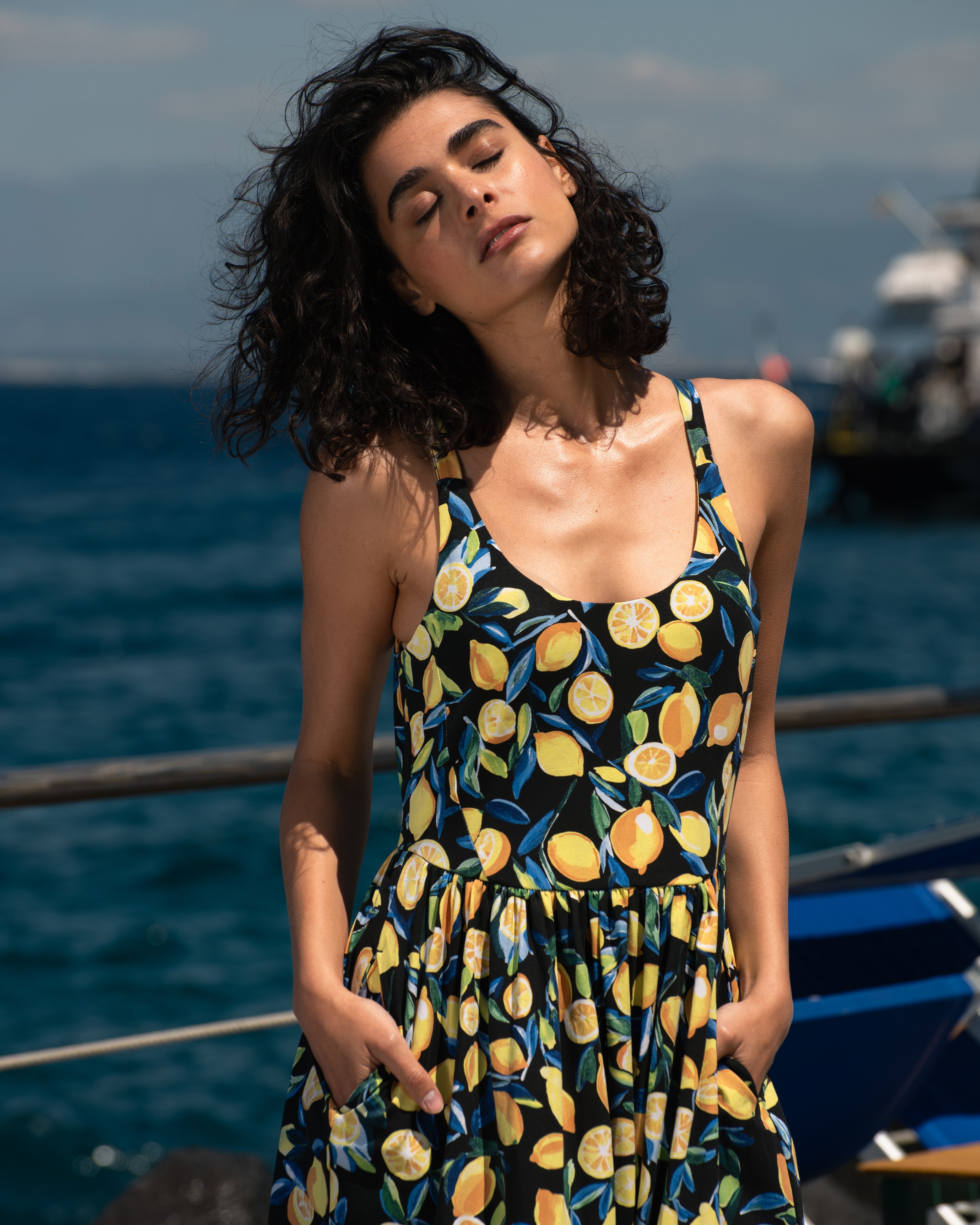 Cayo Cami Dress - Black Limoncello Print