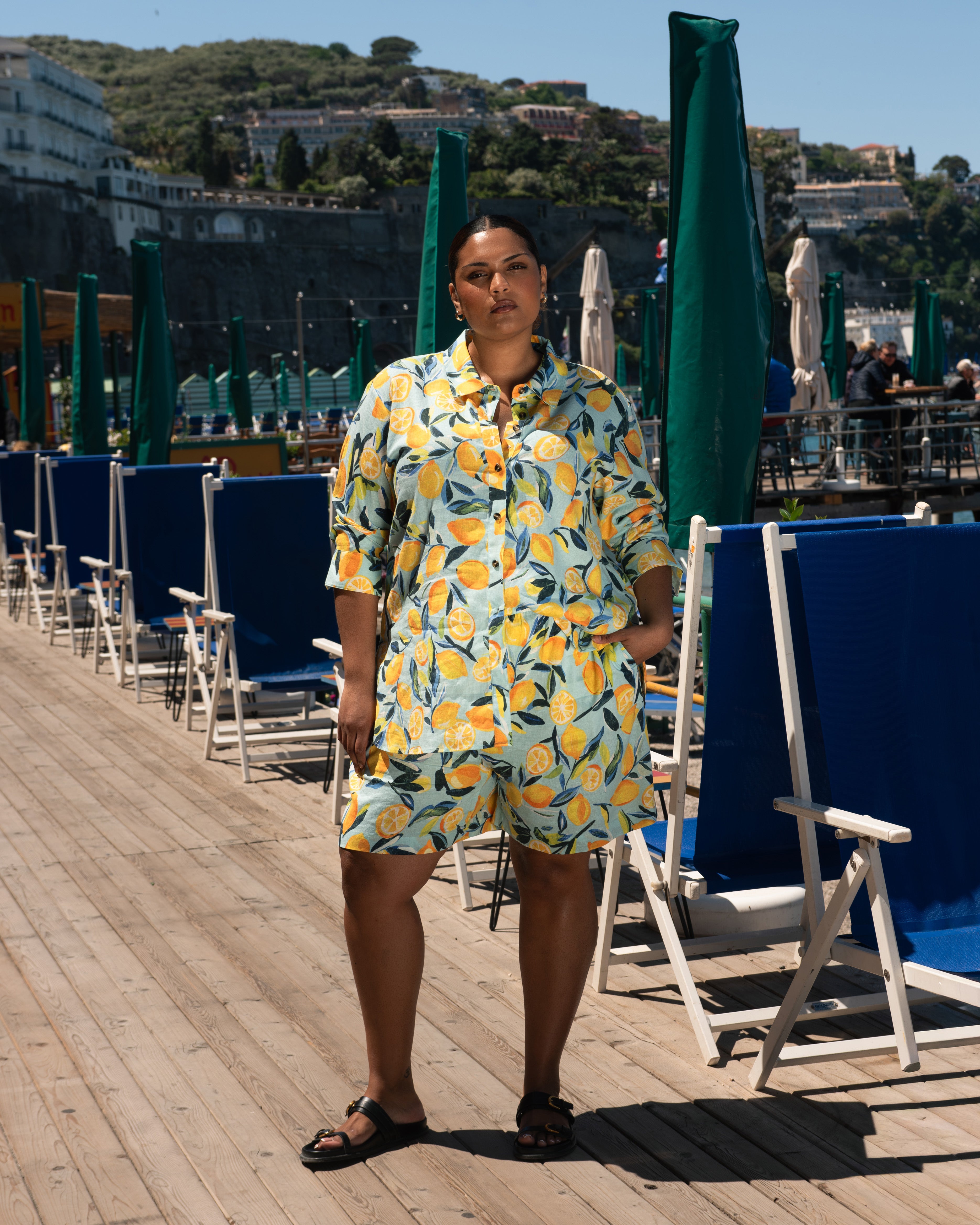 Dawn Linen Blend Hi Low Tunic - Limoncello Print