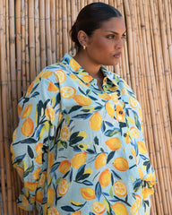 Dawn Linen Blend Hi Low Tunic - Limoncello Print