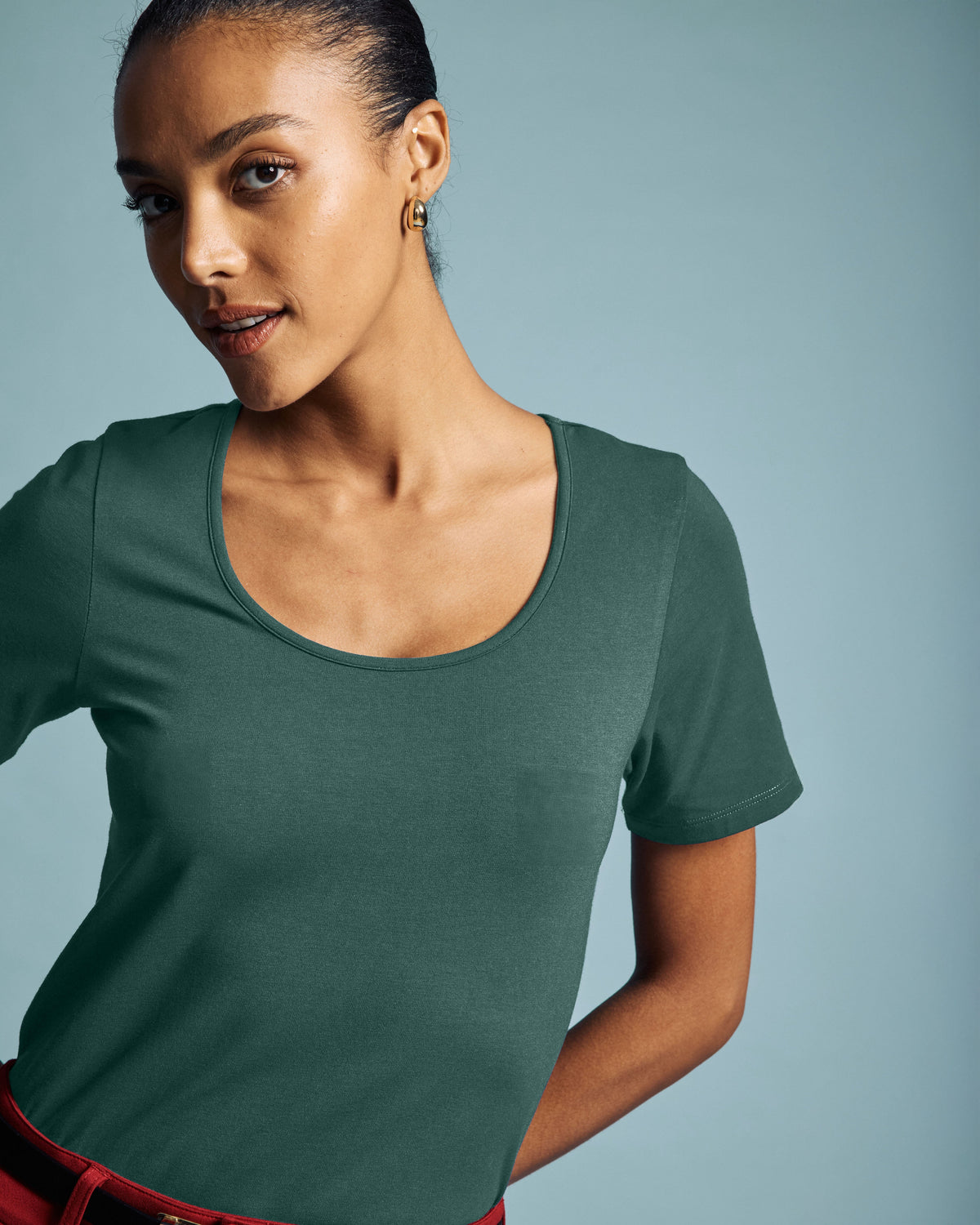 Scoop Neck Tee - Forest Green